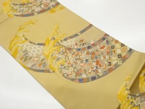 波に七宝・菱・花鳥模様織出し袋帯